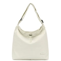 Gros plan d'un sac à bandoulière en nylon crème avec détails à cordon et logo - Blanc cassé