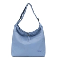 Détail du sac bandoulière bleu clair avec texture en nylon et fermeture à cordon - Bleu iris