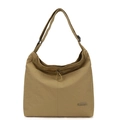 Dettaglio della borsa tote in nylon kaki con trama micro-rugosa e cordoncino giallo - Giallo Terra