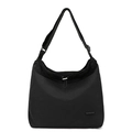 Détail du sac bandoulière en nylon noir avec fermeture à cordon et sangle réglable - Noir d'encre