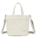 Detail of ivory nylon tote with Colorful Fox brand label and detachable shoulder strap - Bone White