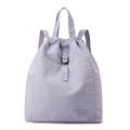 Detail showing lavender nylon fabric texture and brand logo on women's casual backpack - Lavender