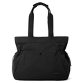 Detailansicht der schwarzen Nylontasche mit seitlichem Kordelzug und Druckknopftasche - Tintenschwarz