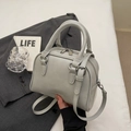 Fashionable light grey green Boston handbag with silver hardware and adjustable strap - Gray Blue Without Pendant