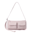 Dettaglio della borsa a tracolla in nylon color malva con doppie tasche anteriori - Rosa Pesca