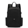 Detail view of black nylon backpack with multi-pocket design and water-resistant texture - Ink Black