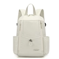 Front view of beige nylon backpack showing multi-pocket structure and durable fabric - Bone White