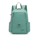 Detailansicht des minzgrünen Nylon-Rucksacks mit wasserfestem Stoff und vielen Taschen - Azurgrün