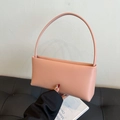 Elegante bolso baguette de cuero rosa empolvado con asa minimalista para mujer - Rosa
