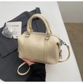 Chic creamy white Boston handbag with embossed lettering and adjustable shoulder strap - Off-white Without Pendant