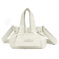 Detail of light beige waterproof nylon bag with pleated texture and front pocket - Bone White