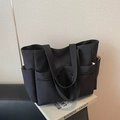Vielseitige schwarze Canvas-Tasche mit mehreren Außentaschen für den täglichen Arbeitsweg - Schwarz
