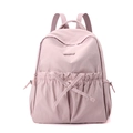 Vue détaillée du sac à dos en nylon rose avec nœud décoratif et grande poche plissée - Rose Pêche