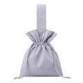 Detail of lavender nylon drawstring bag showing fabric texture and hand-held strap - Lavender