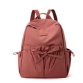 Detail of nylon backpack with decorative large bow and side drawstring pockets - Berry Red