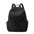 Close-up of black nylon backpack featuring a drawstring bow and brand logo detail - Ink Black