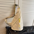 Trendy beige triangular chest bag with colorful jacquard strap for women outdoor - Patchwork White