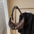 Dark brown crescent hobo bag with pleated texture and wide knotted shoulder strap - Coffee No Charm