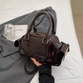 Deep brown Boston-style tote bag with CULTIVATOR embossed letters and top handles - No Pendant / Brown