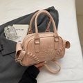 Pink Boston shoulder bag with embossed letters and stylish woven stitching details - No Pendant / Pink