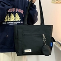 Zwarte canvas shopper met ritsvak aan de buitenkant en bijpassende ronde mini-muntportemonnee - Zwart