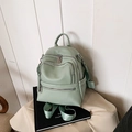 Mint green PU leather backpack with litchi texture and multiple zipper pockets - Green