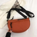 Bright orange nylon saddle bag with wide black strap and fashion rubber patch - Orange