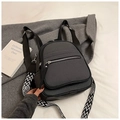 Grey and black patchwork backpack with geometric zigzag pattern straps in stylish design - Black