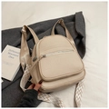 Beige mini backpack with chic geometric jacquard straps and textured twill fabric - Khaki