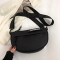 Black nylon crescent saddle bag with adjustable wide strap and fashion logo patch - Black