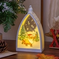 Farol de Navidad LED blanco vintage con gráficos de renos y luz amarilla cálida - Reno blanco