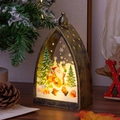 Farol de Navidad vintage en bronce con ilustración de Papá Noel y luz LED cálida - Papá Noel Bronce