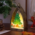 Linterna LED de Navidad vintage con acabado en bronce y escena de árbol en la mesa - Árbol de Navidad de Bronce