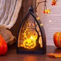 Halloween decorative arch lantern with glowing pumpkin and bat scene for festive party decor - Pumpkin