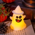 Cozy Halloween ghost night light with wizard hat on vintage books with pumpkins - Tongue Out Expression (Style A)