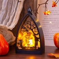 Gothic Halloween lantern with skeletons and pumpkins, LED warm glowing desktop ornament - Skull