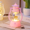 Pink retro LED night light with cute angel pattern and metal handle for bedroom decor - Pink Angel Girl A