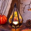 Farol decorativo de Halloween con ilustración de bruja y luz LED cálida para mesa - Bruja