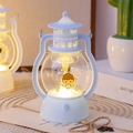 Vintage light blue lantern night light with warm yellow glow and angel design - Blue Angel Boy A
