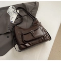 Dark brown large capacity tote backpack with vintage white contrast stitching and buckle - Coffee without Pendant
