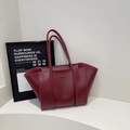 Minimalist burgundy tote bag with white contrast stitching and long shoulder straps - Red