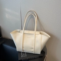 Cream white large capacity tote bag with long straps and Fashion lettering detail - White