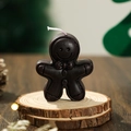 Brown gingerbread man scented candle with relief details on wooden base for Christmas - Dark Brown (New)