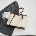 Embossed beige and brown tote bag with traditional Chinese motifs for commuting - No Pendant / Coffee