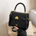 Elegant black leather square bag featuring golden poodle clasp and adjustable strap - No Pendant / Black