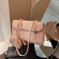 Pink shoulder bag with cute embroidery and matching round coin purse accessory - Pink (With Round Pouch Pendant)