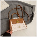 Retro cream crossbody bag with cute dog prints and brown leather accents - Rice White (No Pendant)