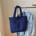 Bolso tote acolchado azul oscuro con bolsillo con cremallera y asas fuertes - Azul