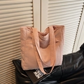 Bolso tote rosa de nailon de gran capacidad con bolsillo frontal para uso diario casual - Rosa