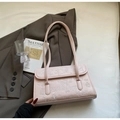 Bolso de hombro de cuero PU rosa con relieve de perrito lindo y diseño minimalista - Rosa